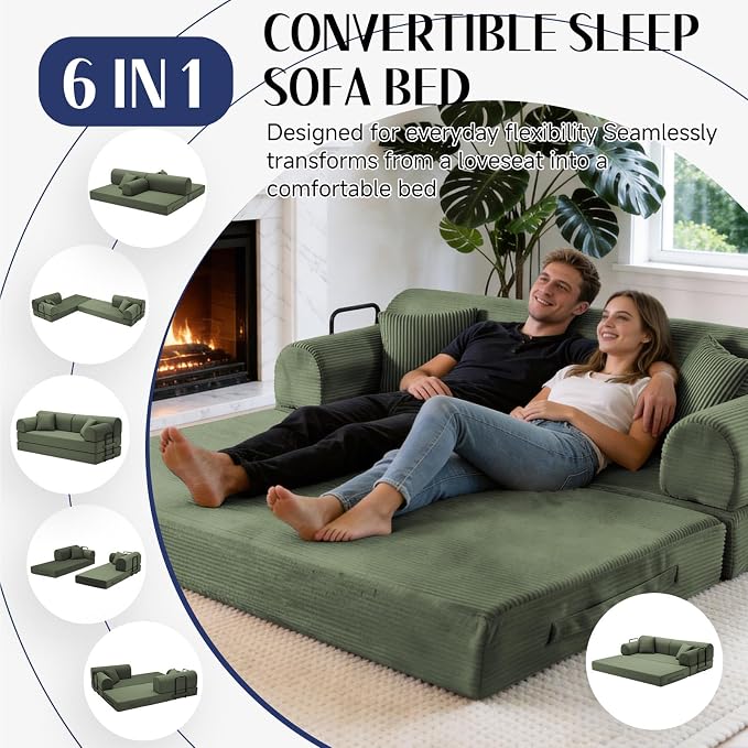 79'' Convertible Sofa Bed, 6 in 1 Folding Floor Futon Couch Sleeper - Image 3