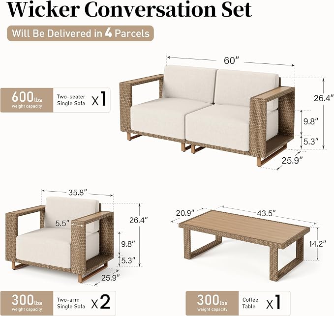 SUNSHINE VALLEY 4 Pieces Patio Furniture Set, Outdoor Rattan Wicker - Image 6