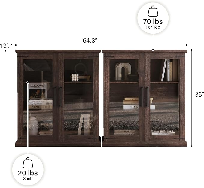 BELLEZE Set of 2 Glass Display Cabinet, Living Room, or Kitchen - Image 2