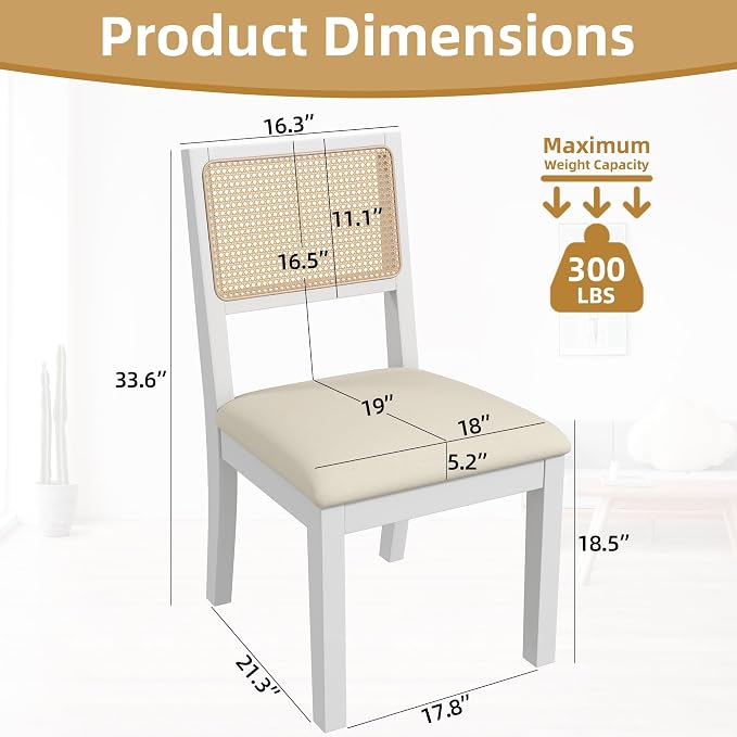 Westice Rattan Dining Chairs Set of 6, Farmhouse Natural Dining Room Chairs - Image 3