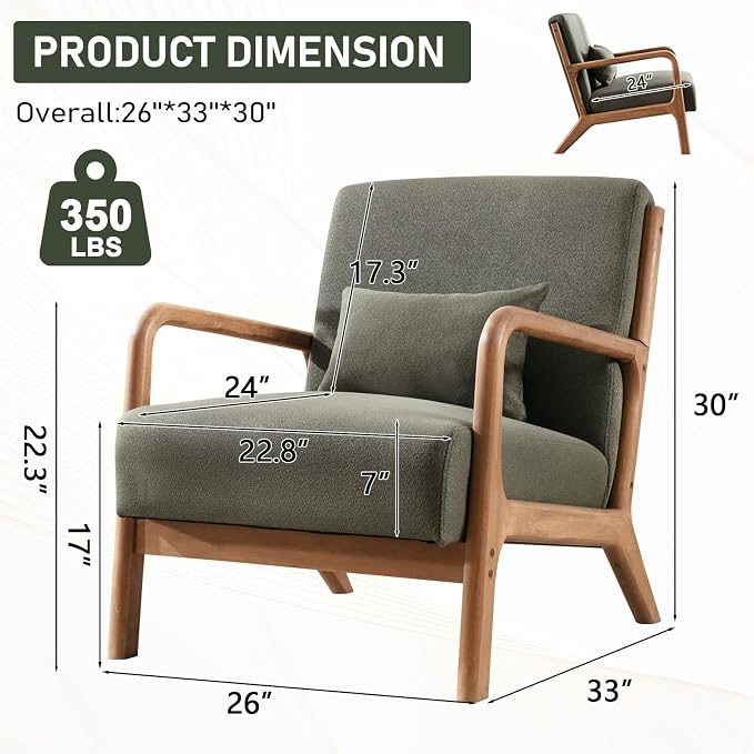 ANJ Mid Century Modern Accent Chairs Set of 2, Comfy Fabric Reading Chair - Image 2