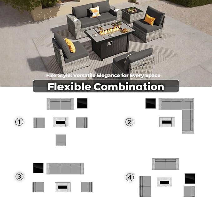 ovios 7 Pieces Patio Furniture Set, Outdoor Wicker Sectional Sofa - Image 7