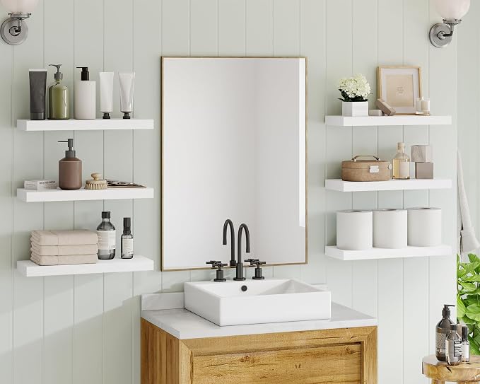 Fixwal White Shelves, 15.7in Floating Shelves, Farmhouse Shelf Wall Decor - Image 2