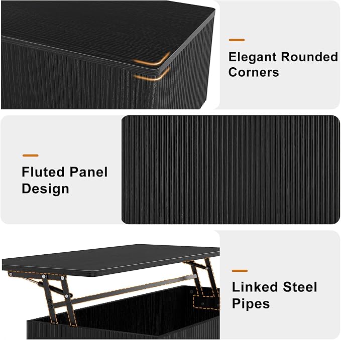 FABATO Mid Century Modern Coffee Table, Wooden Fluted Center Table - Image 5