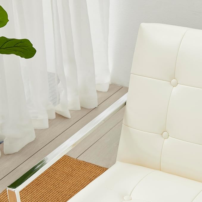 Glitzhome Mid Century White Accent Chair, Modern Living Room Armchairs - Image 8
