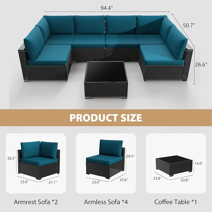 KIGOTY 7-Piece Patio Furniture Set, All-Weather PE Rattan Outdoor Sectional Sofa - Image 3