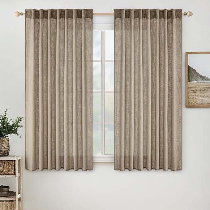 MIULEE Taupe Grey Linen Curtains 45 Inch Length 2 Panels by MIULEE
