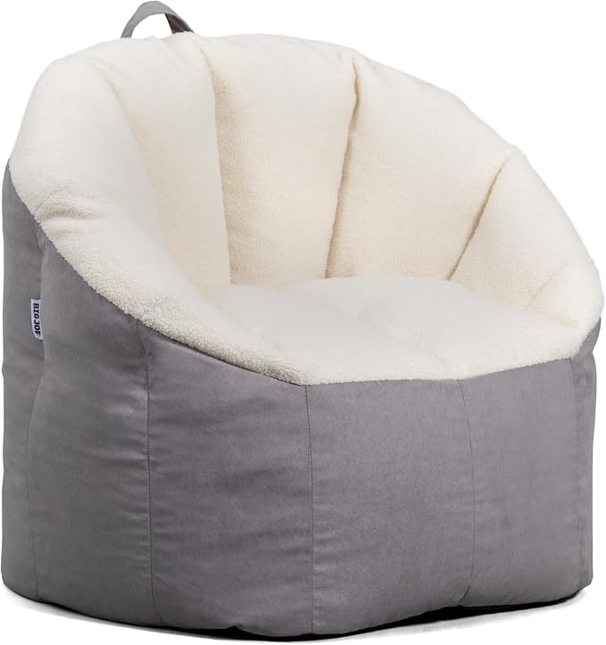 Big Joe Milano Bean Bag Chair, Oat Sherpa and Graphite Vegan Suede, Soft by BigJoe