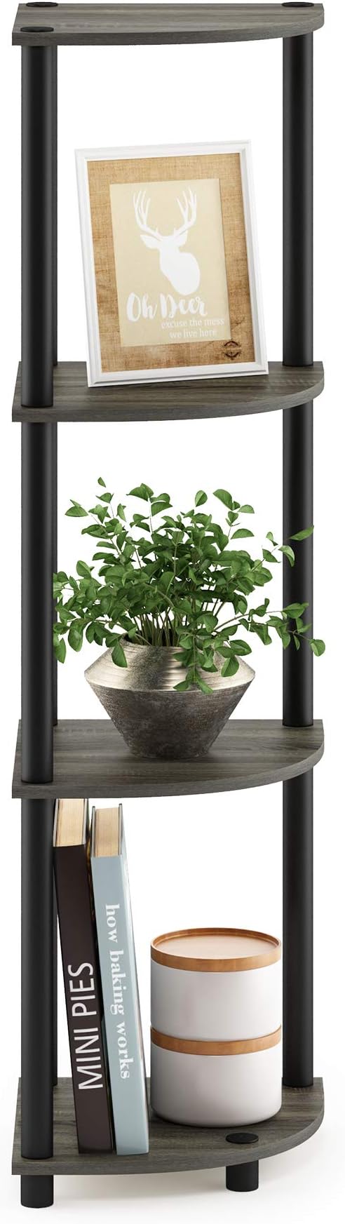 Furinno TURN-N-TUBE Corner Shelf, 4-Tier Corner Bookshelf, Display Storage - Image 4