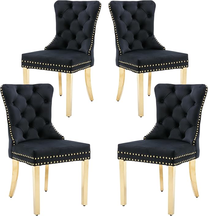 KCC Velvet Dining Chairs Set of 4, Upholstered High-end Tufted Dining Chair by KCC