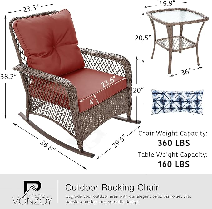 Patio Furniture Set 3 Pieces, Rocking Bistro Set - Image 6