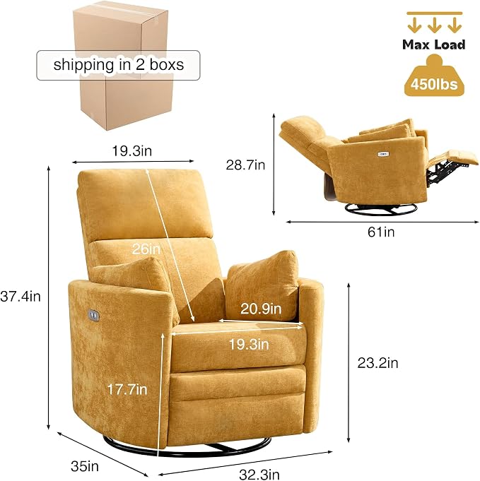 Power Recliner, Nursery Chair Swivel Glider Rocking Chair - Image 2