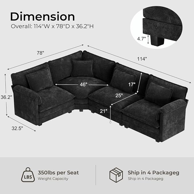 ELUCHANG 114" Oversized V-Shaped Cloud Couch Modular Sectional Sofa - Image 2