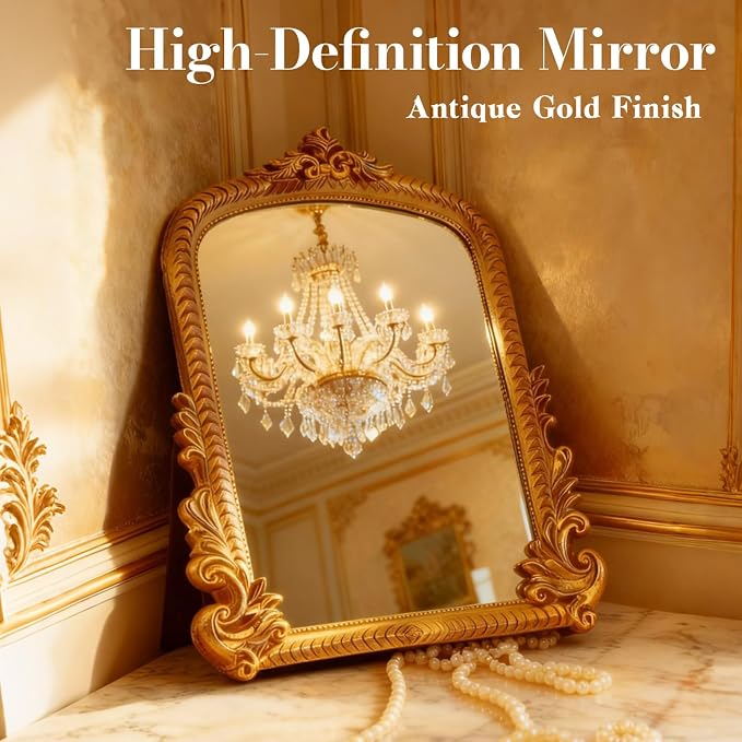 YUSONG Vintage Desk Mirror – 12" Gold Antique Tabletop Mirror - Image 8