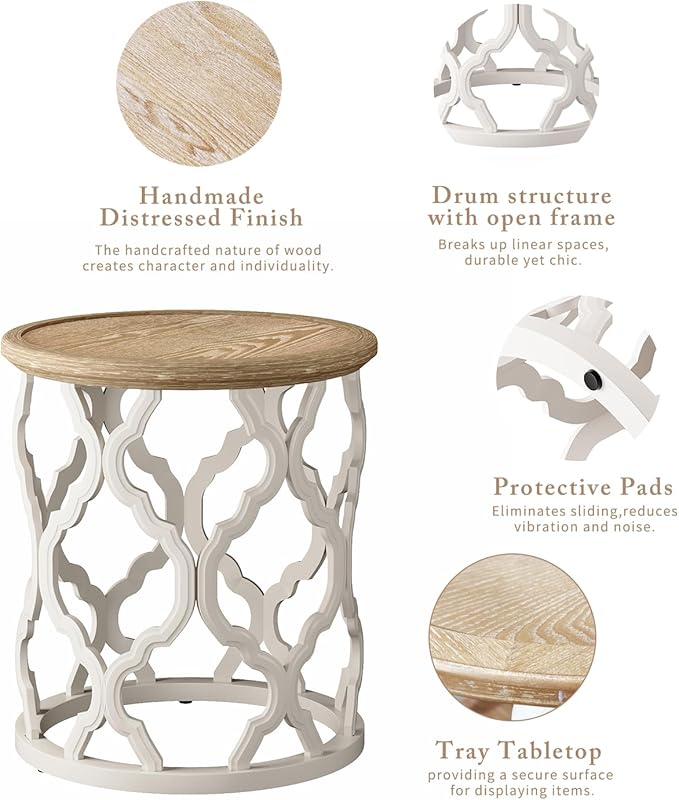 karlott Farmhouse End Table, 18.5'' French Country Round Side Table, Distressed - Image 9