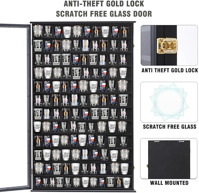 Shot Glass Storage Display Case Large Solid Wood Cabinet Rack Holder Wall - Image 3