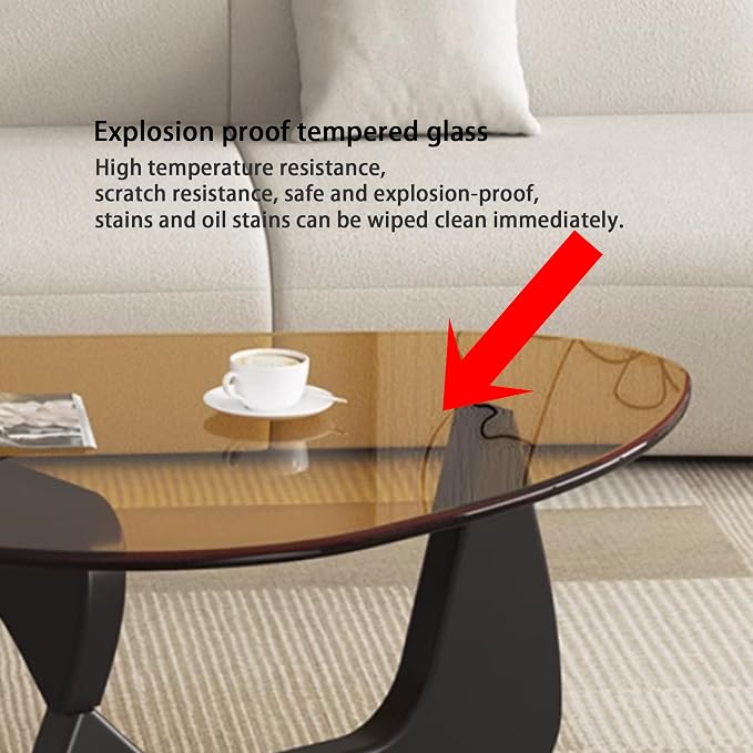 EASYSOUL Modern Glass Coffee Table, 44.88" D x 32.28" W x 15.75" H, Abstract - Image 3