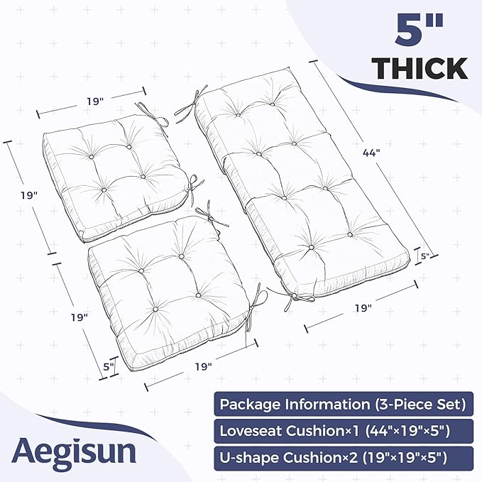 Wicker Chair Cushions of 3 Pieces, Waterproof Cushions - Image 2