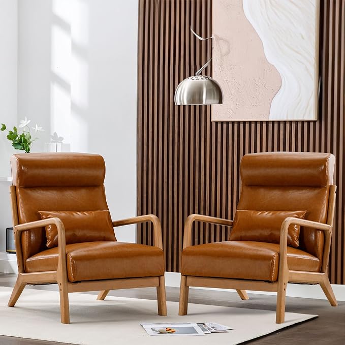 ANJ Mid Century Modern High Back Accent Chairs Set of 2, Single Lounge Armchair by ANJ
