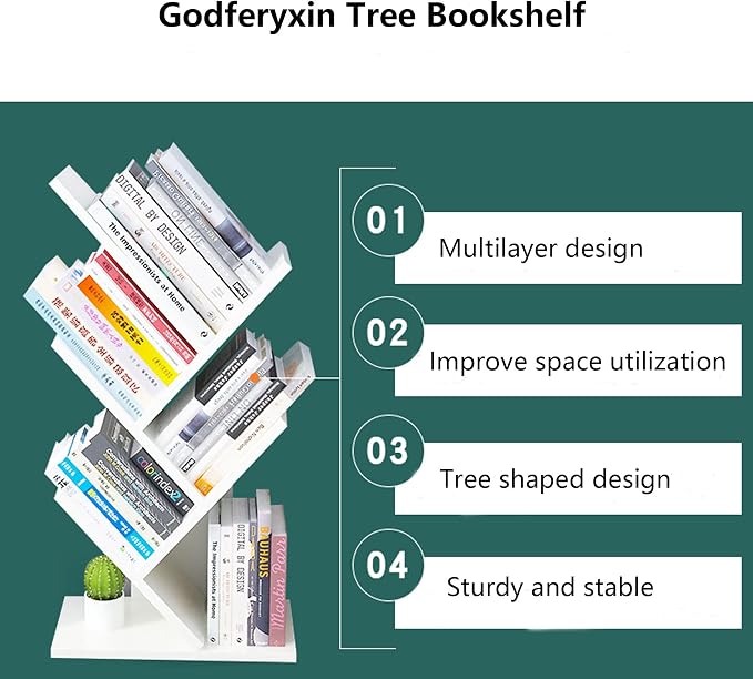 Godferyxin Small Bookcase for Desk Decor, 5-Tier White Wood Small Bookshelf – - Image 3