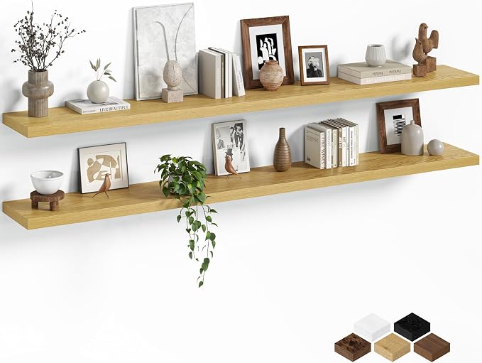 Fun Memories Floating Shelves for Wall, 72 Inch Long Set of 2 Rustic Wood Wall by FunMemories