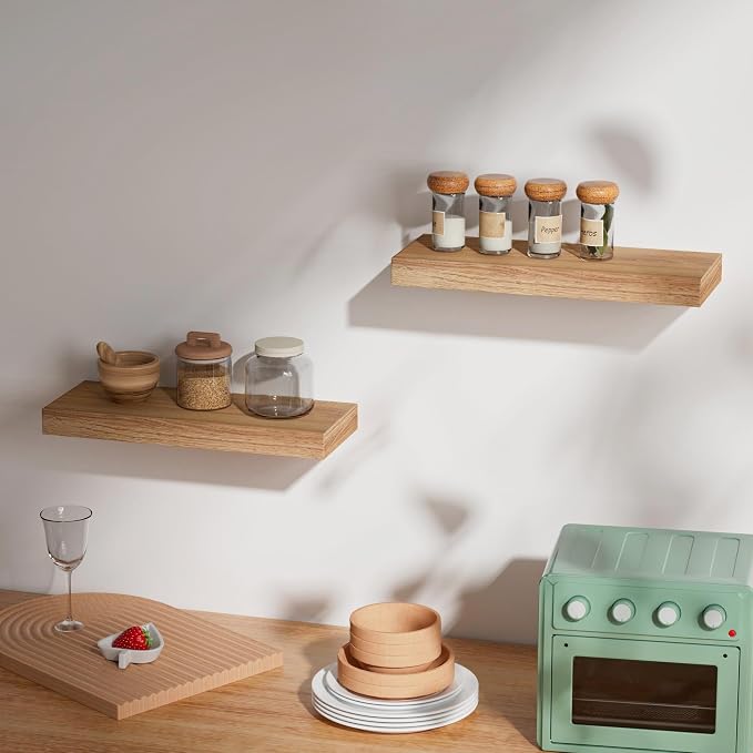 Oak Floating Shelves Wood for Wall 15.7in Wall Mounted Display Ledge Shelves - Image 8