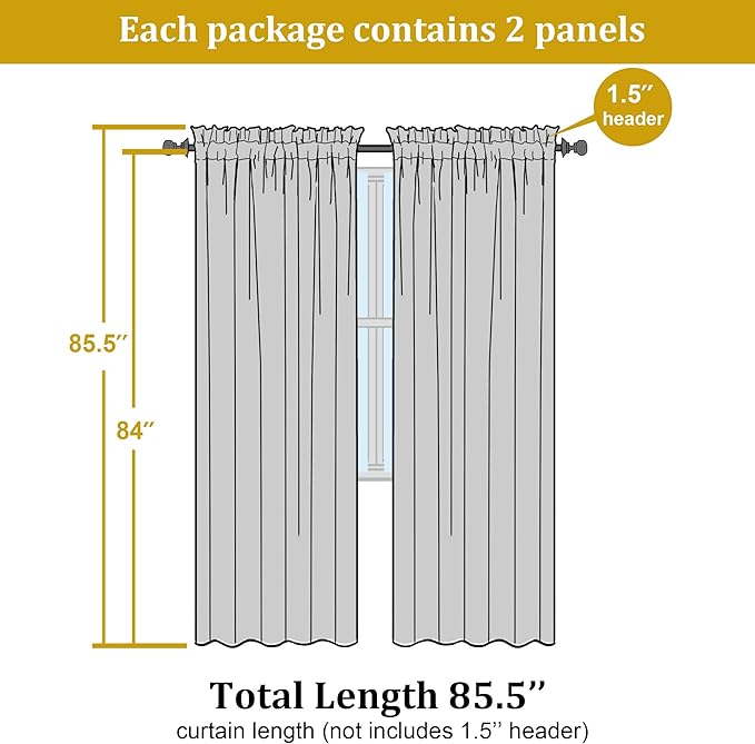 OWENIE Lemon Sheer Curtains 84 Inches Long - Image 2