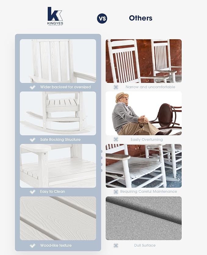 KINGYES Oversized Outdoor Rocking Chair Set of 2, All-Weather Patio Rocking - Image 9