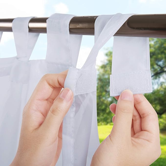 RYB HOME Outdoor Curtains White Sheer Drapes, Detachable Tab Top Easy Hanging by RYBHOME