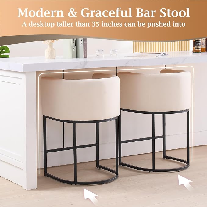 ClinQ 26" H Counter Height Bar Stools Set of 2, Modern Barrel Counter Stools - Image 4