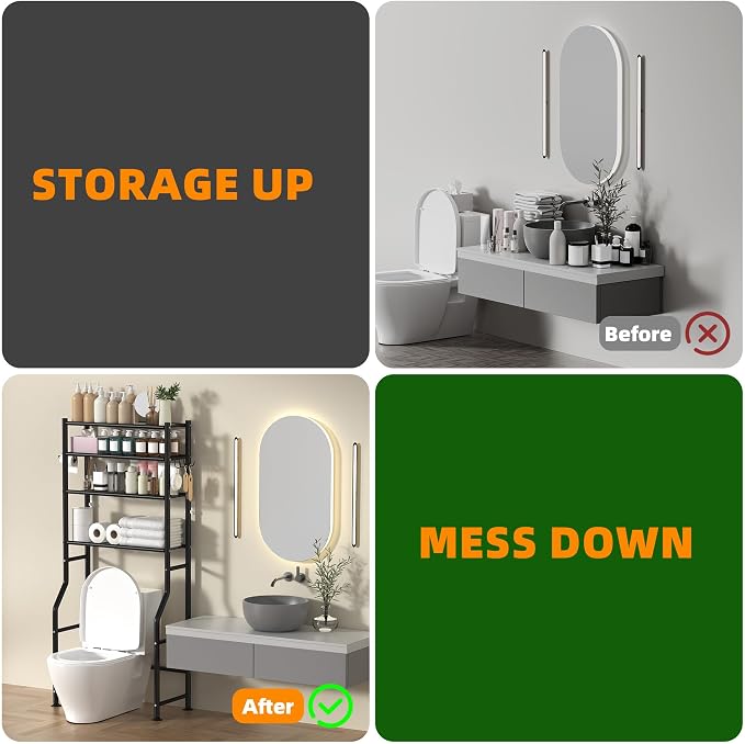 GloTika 4-Tier Over Toilet Storage - 150lb Total Capacity Metal Bathroom - Image 7