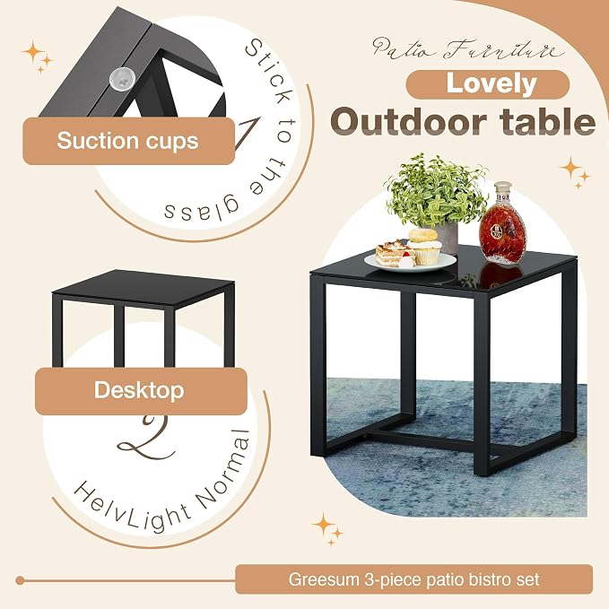 Greesum 3 Pieces Outdoor Furniture Set Patio Bistro Rocking Chairs - Image 4