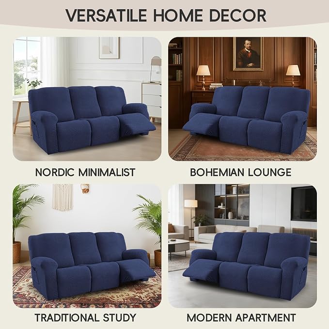 5-Piece Recliner Sofa Covers, Stretch Geometric Strokes Jacquard Recliner Sofa - Image 7