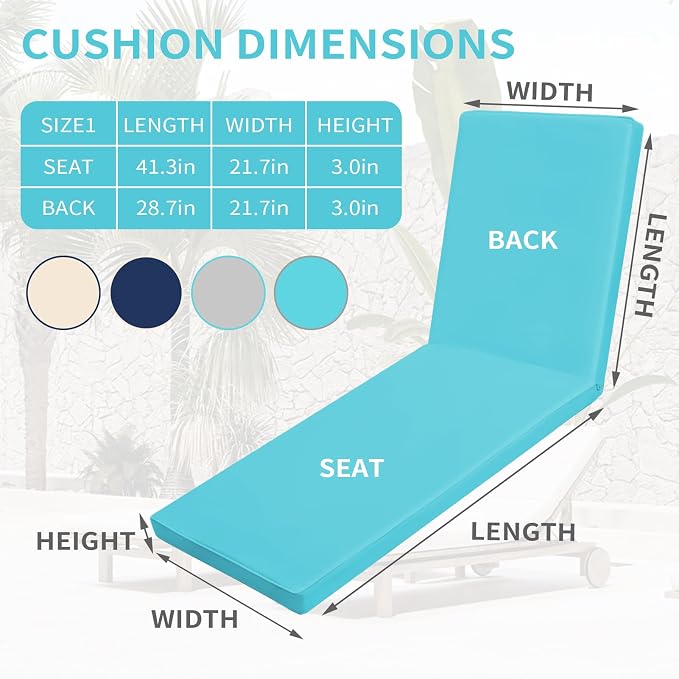 Outdoor Chaise Lounge Cushions for Patio, Waterproof Replacement Seat Cushions - Image 5