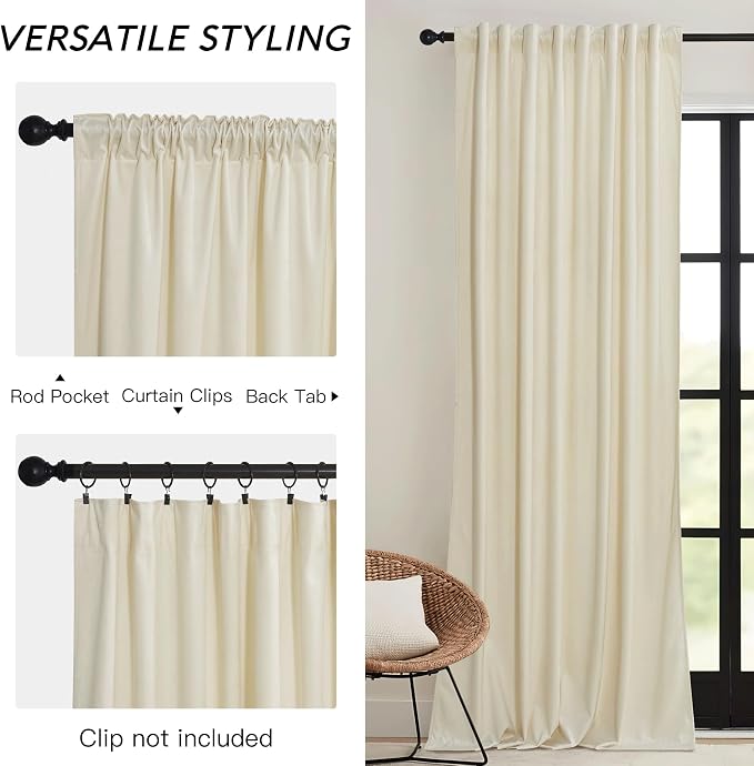 RYB HOME Beige Velvet Curtains 84 inches - Image 3