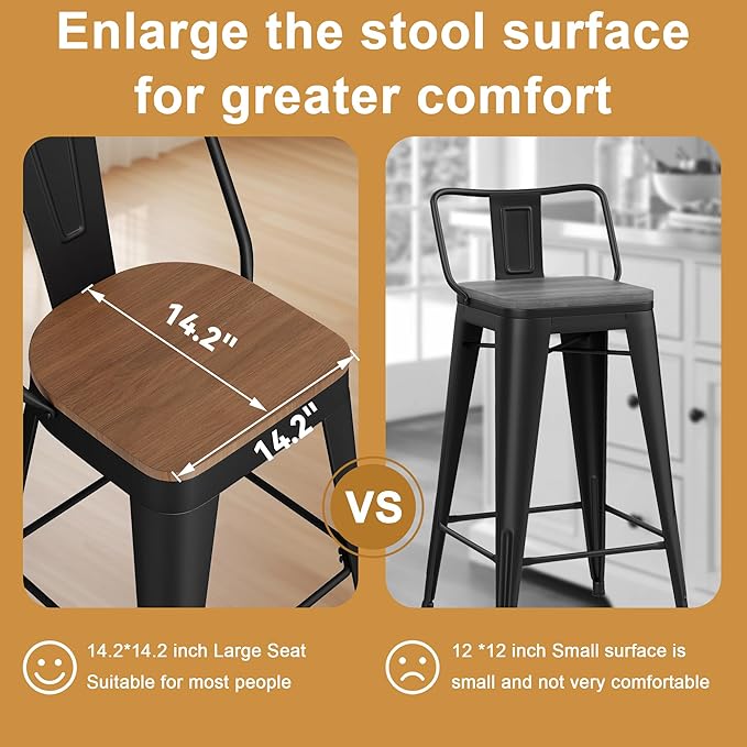 Andeworld Metal Bar Stools Set of 2, 24 inch Counter Height Barstools - Image 4