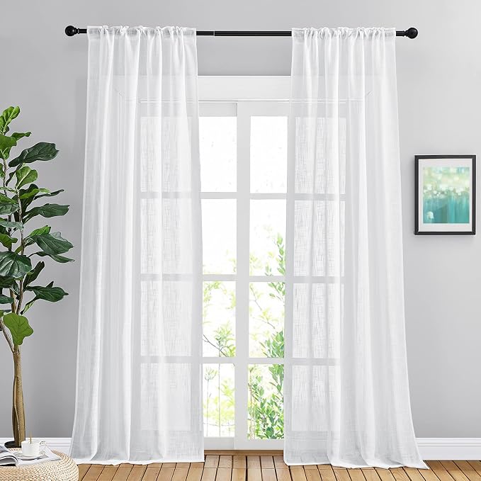 NICETOWN White Semi Sheer Living Room Curtains 108 inches Long, Rod Pocket & - Image 2