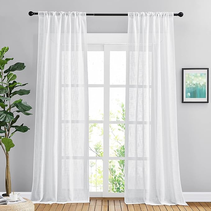NICETOWN White Sheer Curtains for Living Room Extra Long 95" L, Rod Pocket & - Image 3