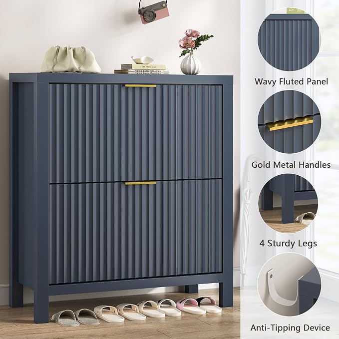 YOMILUVE Shoe Cabinet Storage for Entryway, Fluted Shoe Cabinet - Image 6