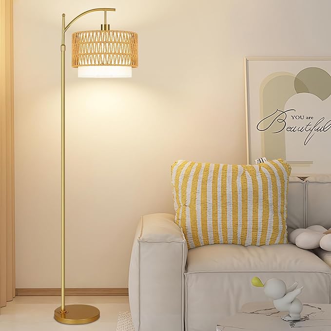 Gold Floor Lamps for Living Room Rattan Boho Floor Lamp - Image 7