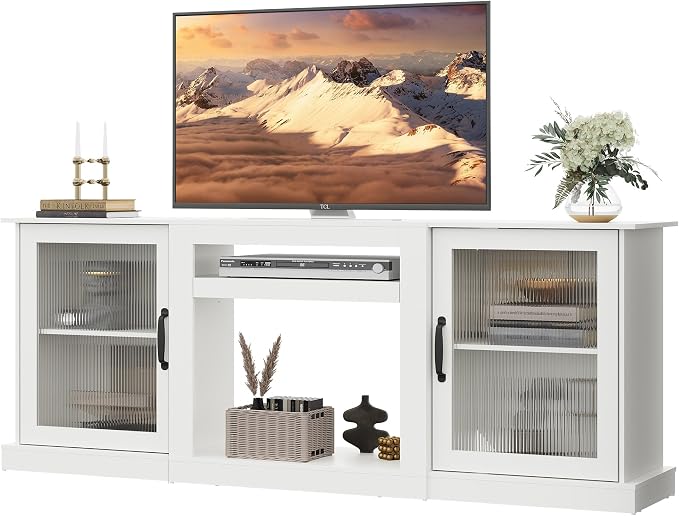 WLIVE Farmhouse TV Stand for 75 inch TV, Entertainment Center by WLIVE