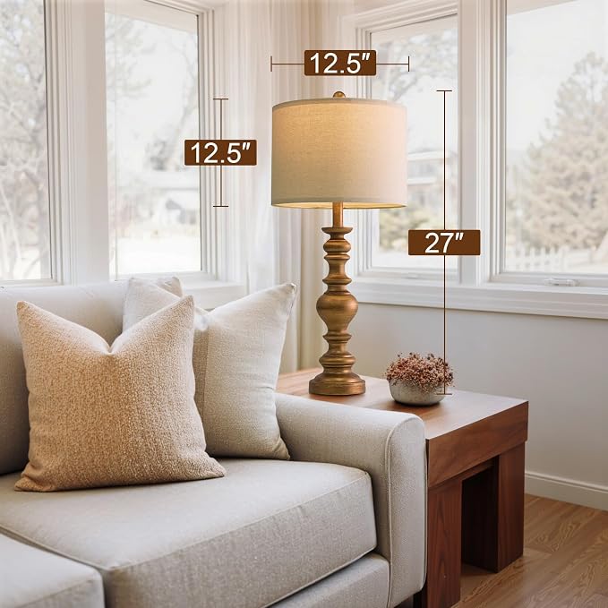 BOBOMOMO 27" Antique Gold Table Lamps Set of 2, Elegant Large Resin Lamps - Image 5