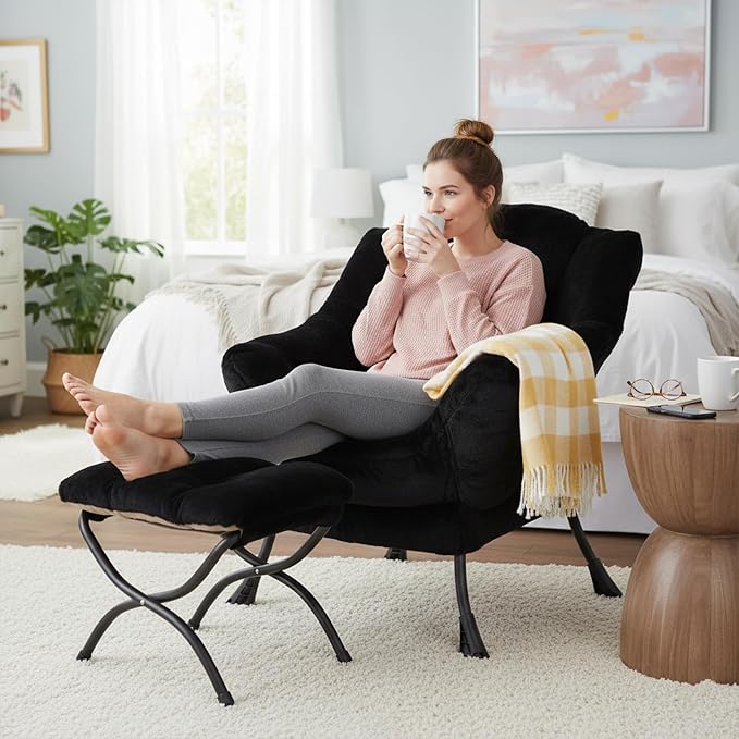 Welnow Lazy Chair with Ottoman, Modern Accent Chair with Armrests and a Side - Image 7