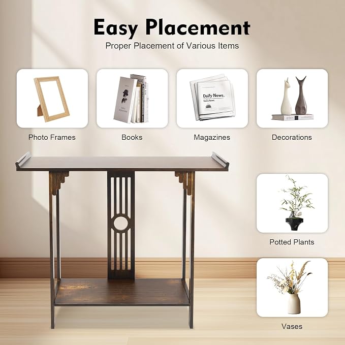 Entryway Table, 2 Tiers Freestanding Chinese Style Vintage Console Large - Image 8