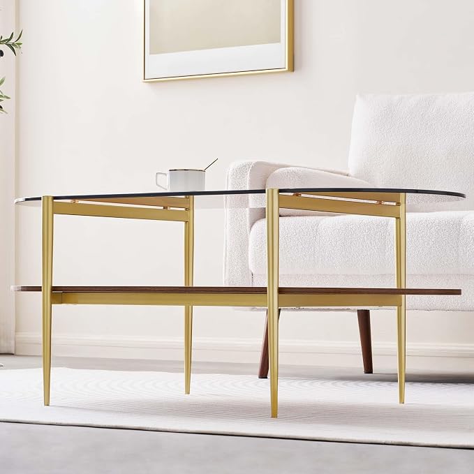 LumFurn Oval Glass Coffee Table, Mid-Century Modern Design, L41 x W21 x H17 inch - Image 5