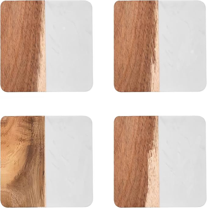 I-LAN 4-Piece Marble and Wood Coasters by ilan