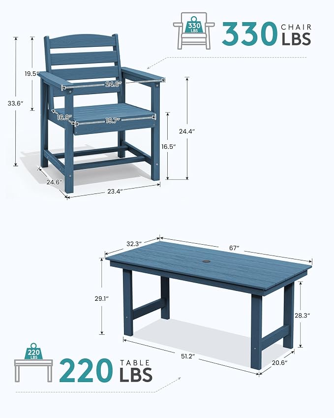 SERWALL Patio Table Set, Outdoor HDPE Dining Furniture - Image 6