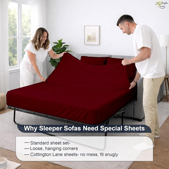 Cottington Lane Sleeper Sofa Sheets Full Size, 4 Piece Premium Quality 100% - Image 8