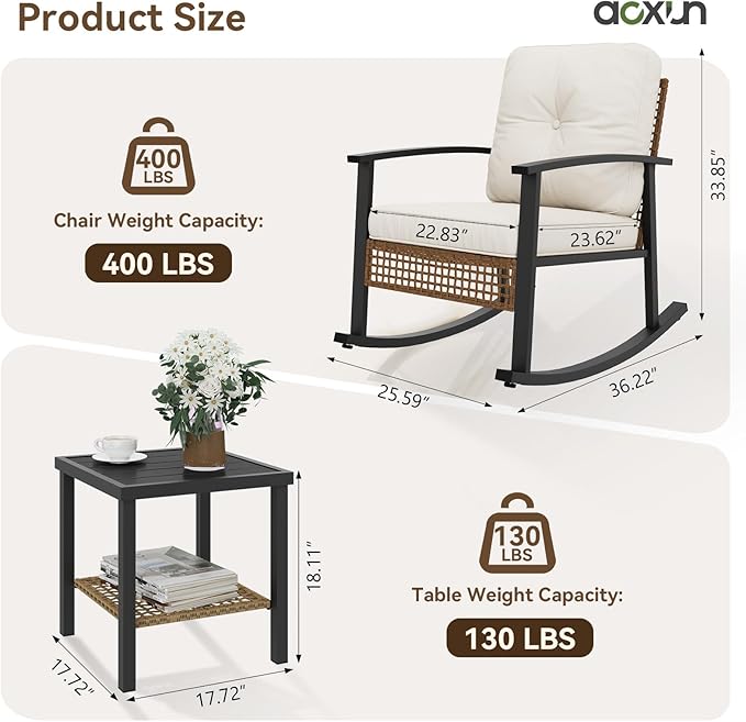 Aoxun 3-Piece Outdoor Rocking Bistro Set, Patio Furniture Set - Image 6