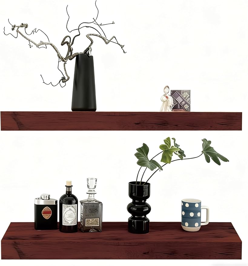 Solid Wood Floating Shelves, 31.5in Finished Real Wood Wall Shelves by Unknown